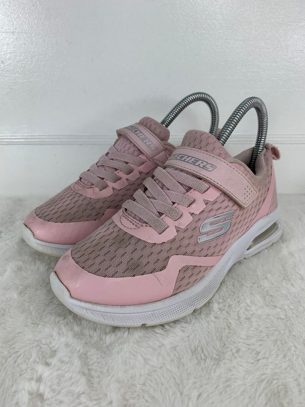 Skechers Microspec Max Light Pink Sneakers Elastic Laces Youth Size 2